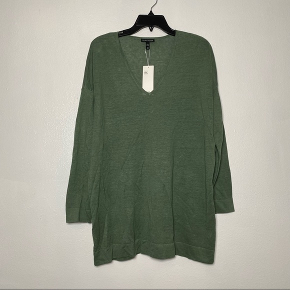 Eileen Fisher V Neck Tunic Sweater Green Nori M XL - Picture 3 of 11